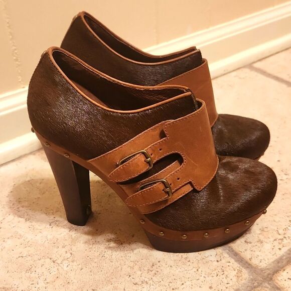 Ugg "Illana" Brown Pony Hair Platform High Heel Studded Sherpa Boots Size 7 - Picture 1 of 13